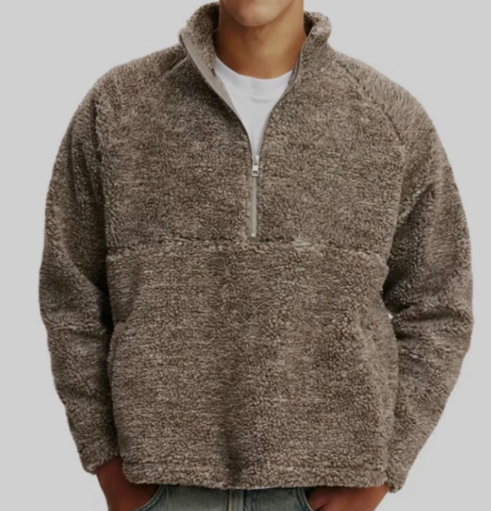 Cotton On Men's Teddy 1/2 Zip Fleece Sweatshirt Putty Size S